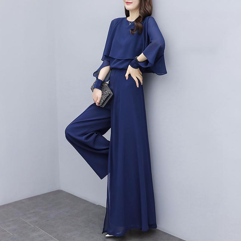 Chiffon Two-piece Trousers Large Size Age Reduction and Thinness Drape Wide-leg Trousers Suit Elegant and Temperamental Fabric Light and Breathable