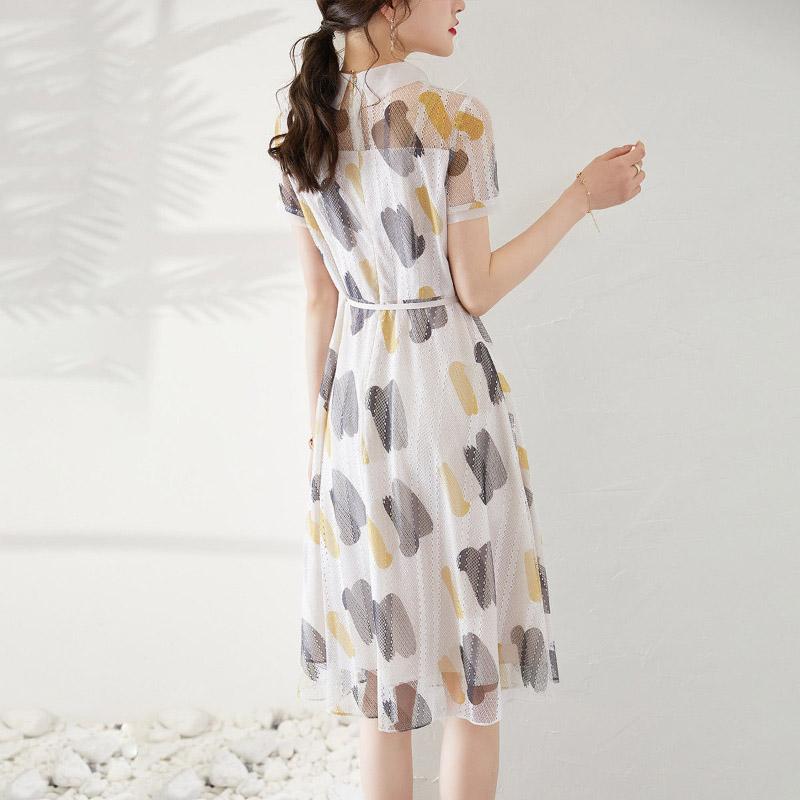 Summer Fashion Women 3/4 Sleeves Floral Printed Beach Dresses O-neck Organza Prom Party Dress