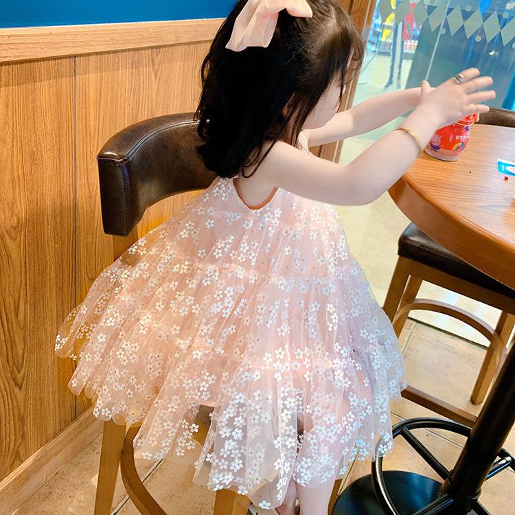 Girls Christmas Costume Lace Princess Dress Kids Sleeveless Summer Sequin Flowers Clothing Children New Year Birthday Party