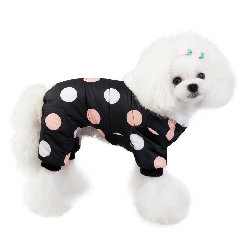 Pet Puppy Dog Clothes Winter Padded Coat Teddy Bichon Small Puppies Cat's Dot Pattern Jackets Warm Vest Thick Rompers Pet Clothing Casual Outfit