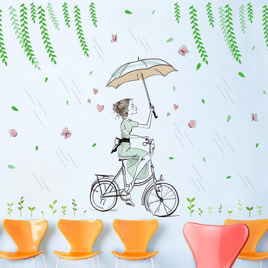 Rain girl cartoon wall sticker decoration removable stickers