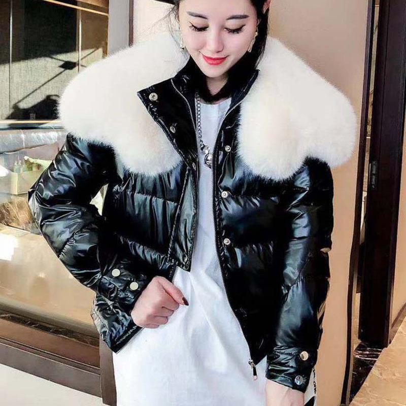 Women Winter Parkas Jacket Coat Glossy Warm Women Fur Hooded Coat Short Cotton Padded Winter Jacket Women