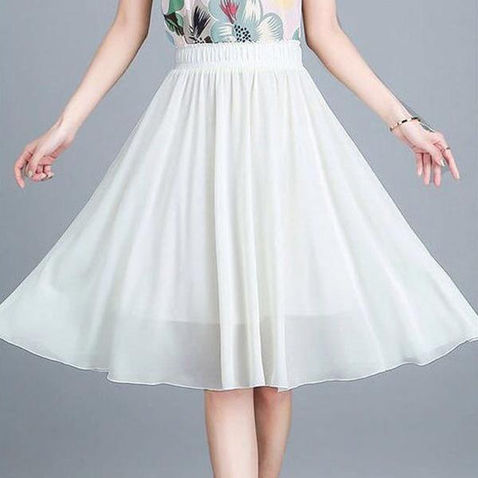 65cm Women Vintage Elegant Floral Dress High Waist A-line Chiffon Skirt Mid-length Ruffled Chiffon Skirt