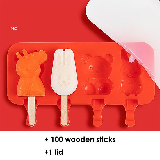 Homemade Food Grade Silicone Ice Cream Molds Ice Lolly Moulds Freezer Cartoon Ice Cream Bar Molds Maker with 100 Popsicle Sticks