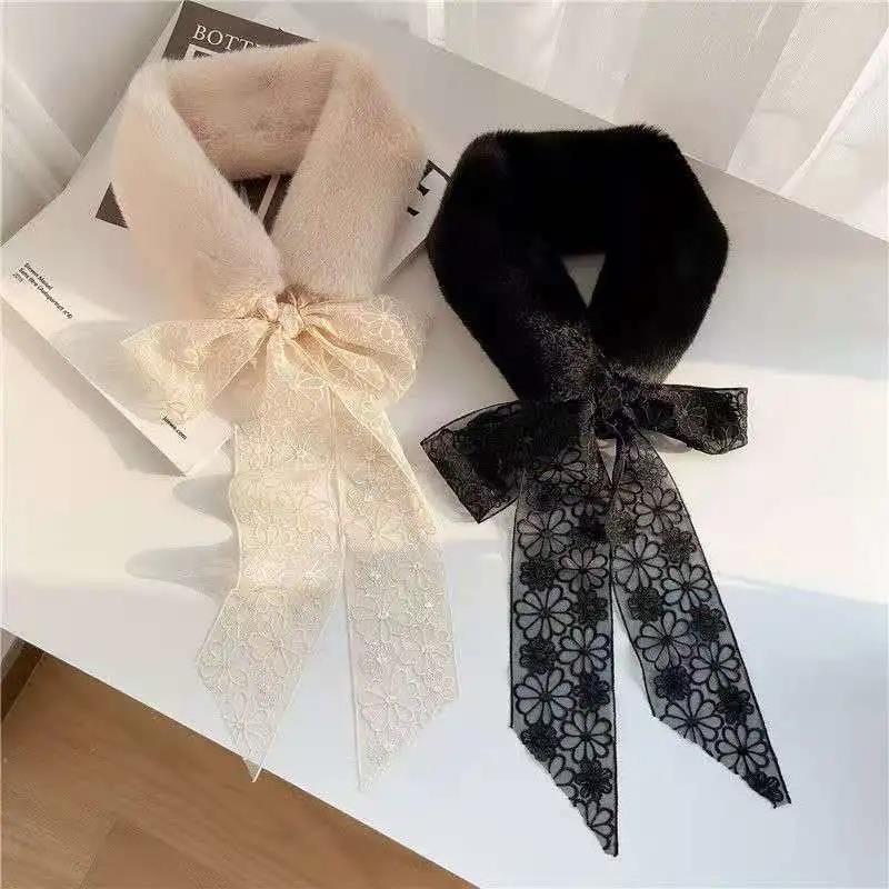 Winter Thickened Plush Scarf Lace Collar Scarf Korean Version of All-match Warm Women's Collar