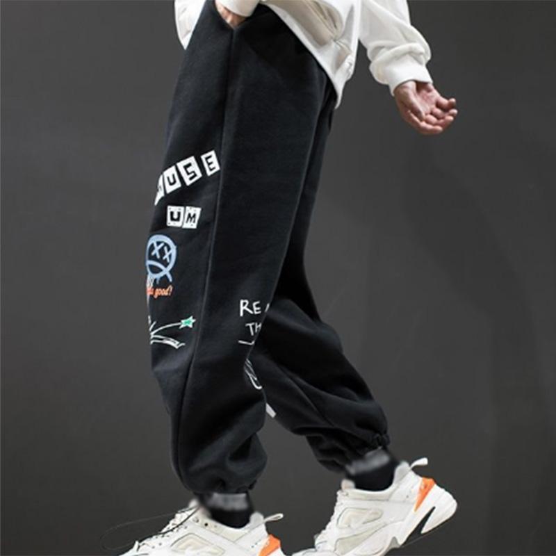 Autumn and Winter Sweat Pants Men's Solid Color Pattern Ins Trend Loose Casual Pants Leggings Drawstring Student Sports Pants