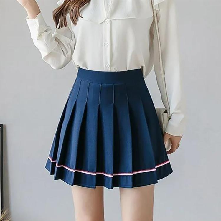 Pleated Skirt High Waist Short Skirt Korean Half Length Skirt Spring and Summer Student Anti Light Solid Color Short Skirt