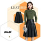 Women PU Leather Skirt Black High Waist  Pleated Skirt Slim Mid-length Plus Size A-line Skirt Autumn Winter