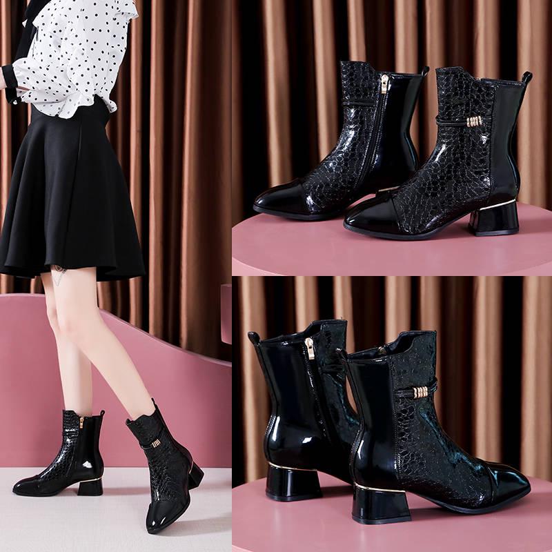 Autumn Winter Boots Fashion Sexy Thick Heel Martin Boots Ankle Boots High-heeled Pointed Shoes