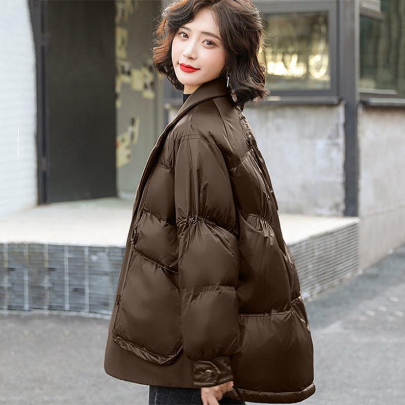 Women's Solid Color Mid-length Down Jacket Winter Korean Loose Coat Warm Suit Collar Down Jacket Quilted Jacket