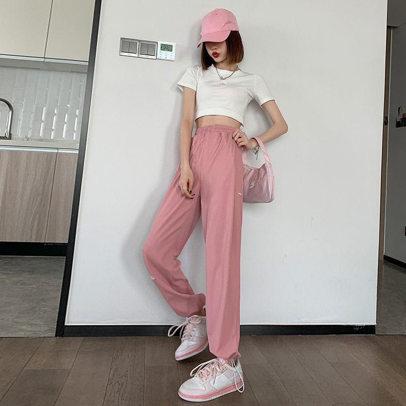 Summer Trousers for Female Students Loose and Versatile Trendy Thin Wide-legged Casual Sports Pant