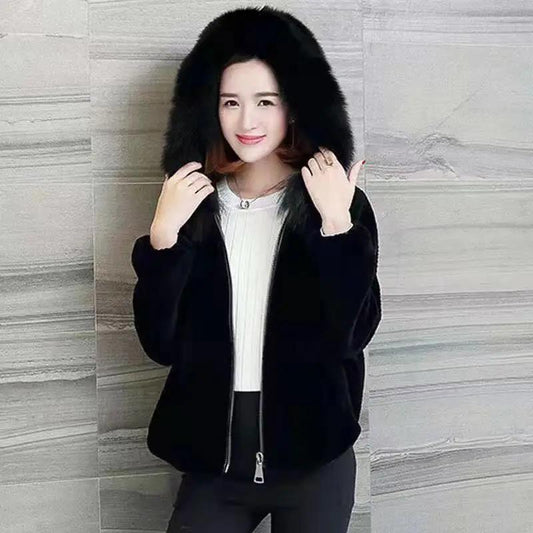 Sheep Sheared Fur Women's Autumn and Winter Imitation Fox Fur Hooded Fur Short Coat