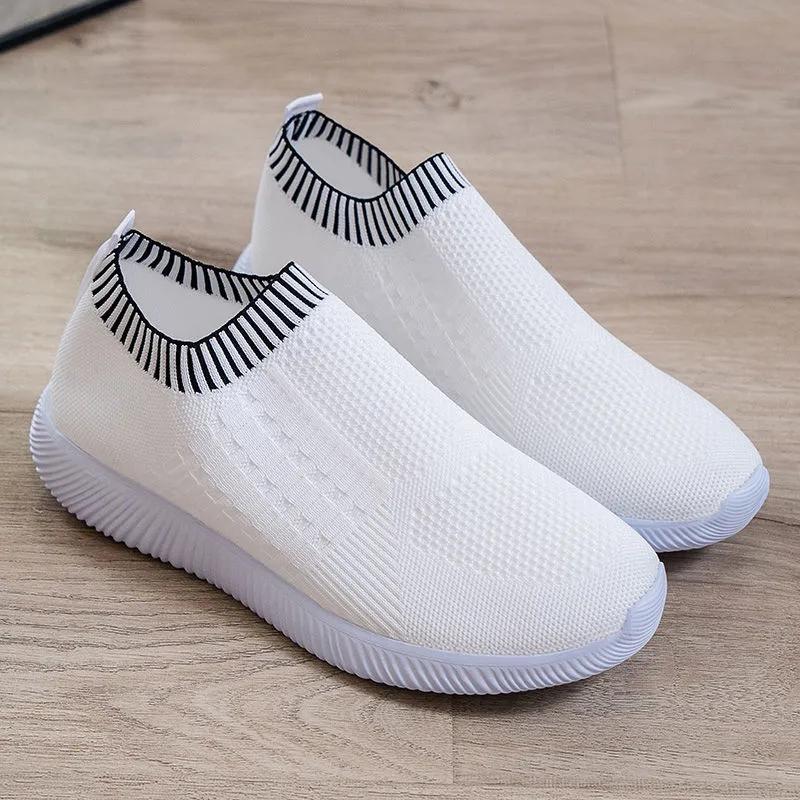 Flying Woven Flat Shoes Women's Spring Youth All-match Slip on Sneakers Hollow Breathable Surface Running Casual Sports Shoes