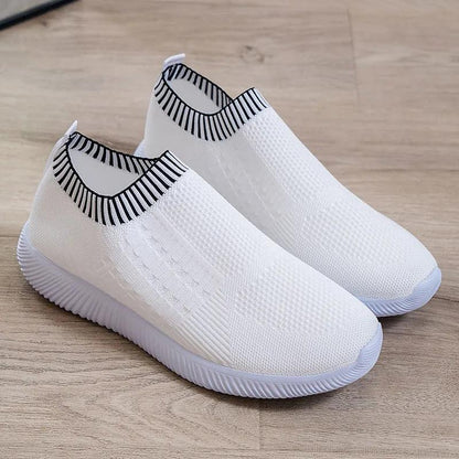 Flying Woven Flat Shoes Women's Spring Youth All-match Slip on Sneakers Hollow Breathable Surface Running Casual Sports Shoes