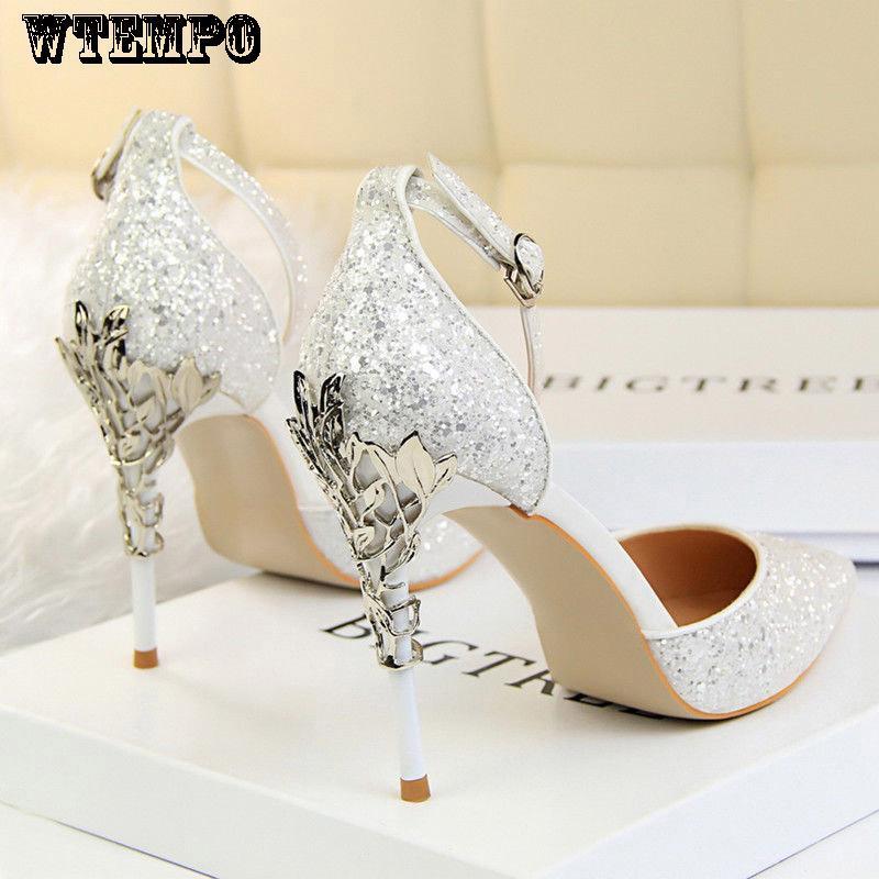 Women's Shoes Crystal Silver High Heels Stiletto All-match Sexy Sequined Princess Shoes Wedding Shoes