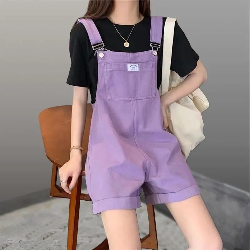 Solid Color Denim Suspenders Shorts Women's Summer Clothes Korean Version of Loose Sweet Students All-match Thin Suspenders Five-point Pants