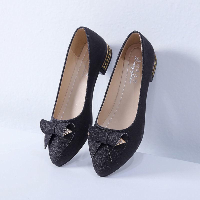 Women's Shoes Cute and Elegant Single Shoes Flat Thick Heels Pointed Toe All-match Shallow Mouth Single Shoes Work Shoes