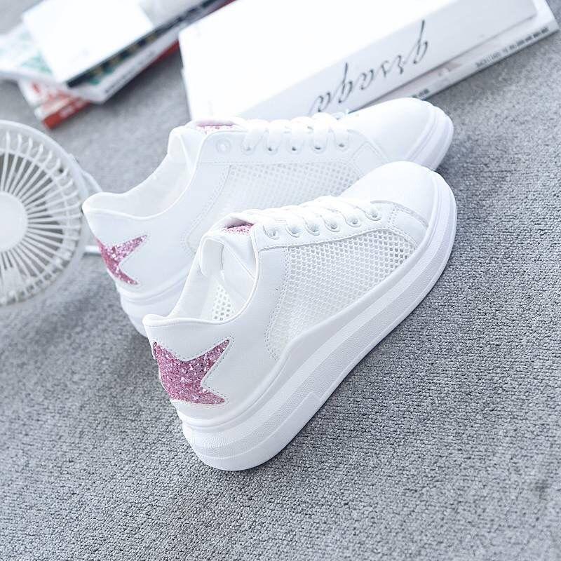 Breathable White Shoes Women's Hollow Out All-match Sports Net Shoes Women's Breathable Mesh Women's Shoes Flat Canvas Shoes