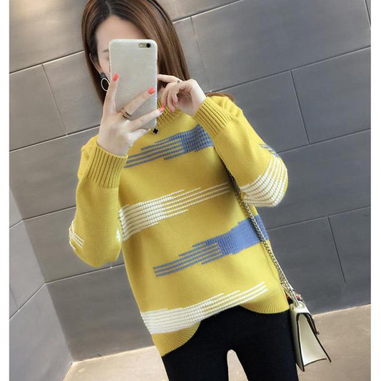 Autumn and Winter Thickened Long-sleeved Women's Loose Wild Knit Bottoming Shirt Round Neck College Style