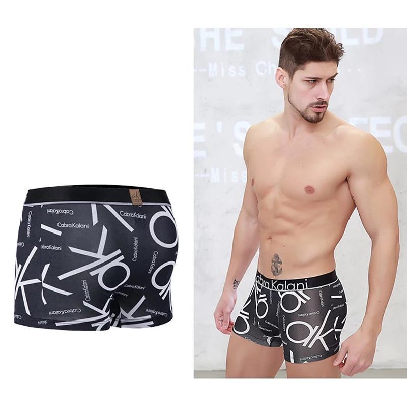 3 PCS Men's Underwear Modal Ice Silk Antibacterial Boxer Shorts Men's Underwear Boxer Briefs Men's Side Seamless Breathable Patterned Underpants