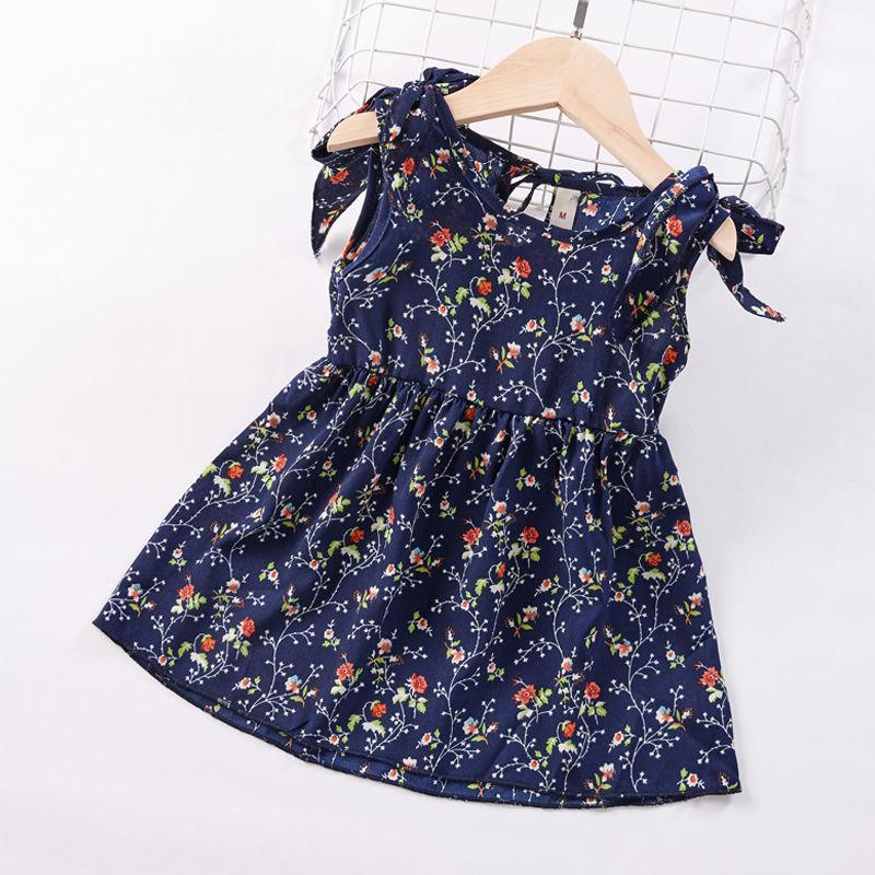 Summer Toddler Baby Kids Girls Sleeveless Ribbons Bow Floral Dress Princess Dresses Girls Clothing Kids Casual Dresses