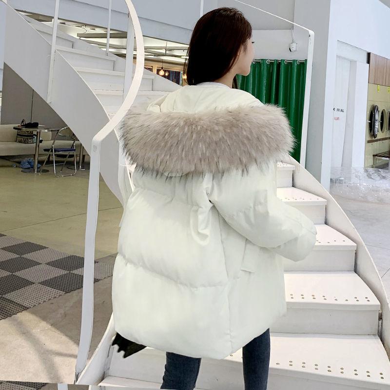 Winter Down Padded Jacket Loose Padded Jacket Short Winter Padded Jacket Thick Fluffy Large Fur Collar Hooded Down Jacket Padded Jacket