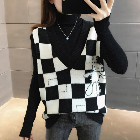 Ladies Knitted Vest Autumn and Winter Western Style Trendy Outerwear Sweater