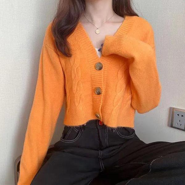 Women Short Cardigan Knitted Sweater Autumn Winter Long Sleeve V-neck Jumper Cardigans Casual Buttons Female Coat