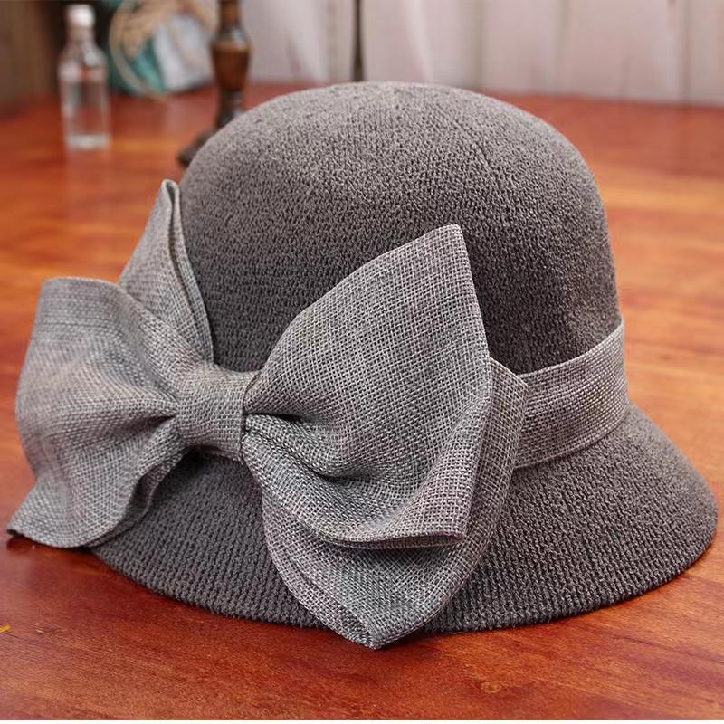 Bow Knot Fisherman Hat Women's Spring Summer Cotton Linen Pot Hat Sun Hat All-match Foldable Sun Hat