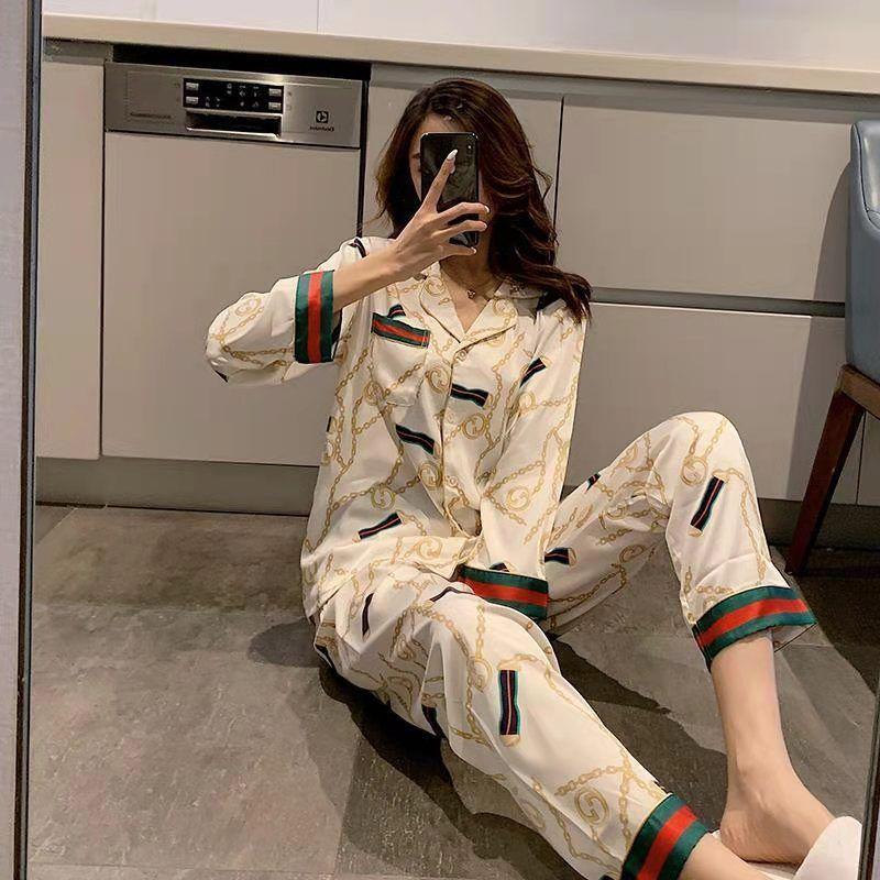 Autumn Simulation Silk Long-sleeved Trousers Pajamas Plus Size Autumn Casual Fashion Home Wear