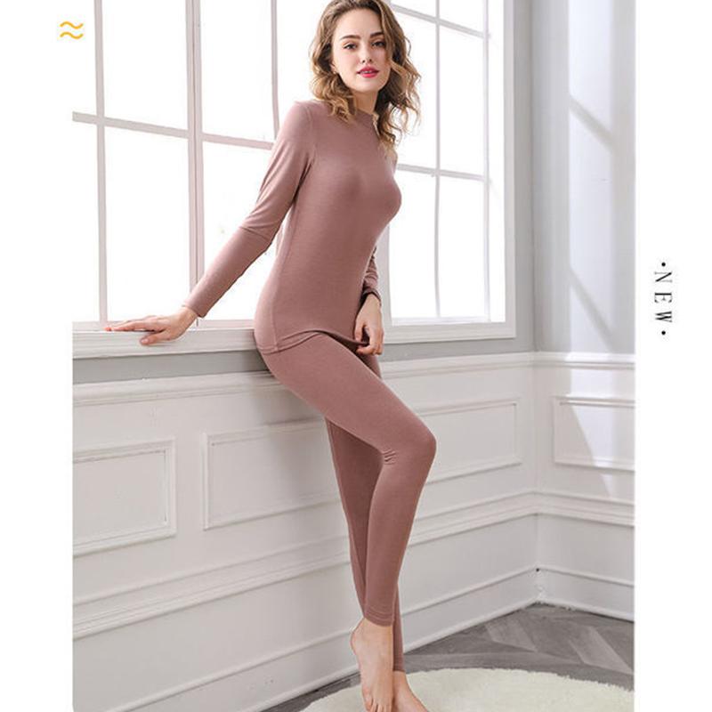 Autumn Clothing Long Trousers Suit Women's Mid-collar Half High-neck Thermal Underwear Thin Section Slimming Line Pants