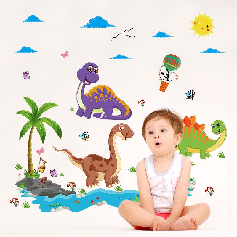 Cartoon wall stickers dinosaur park Kindergarten classroom children room background wall decoration