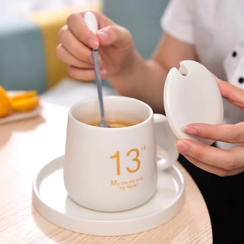 Ceramic Cup Male Mug with Lid Spoon Creative Couple Water Cup Female Pair Simple Coffee Cup Milk Cup Tea Cup