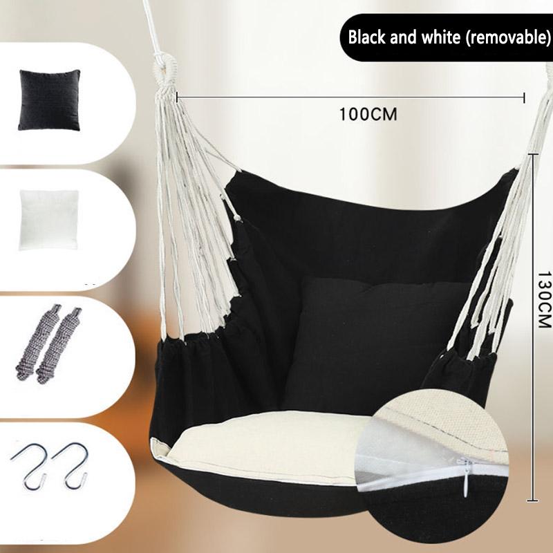 Striped/Solid Color Canvas Hammock Swing Indoor and Outdoor Thickened Canvas Detachable Cradle Chair with Pillow Cushion