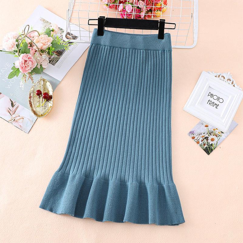 Women's Knitted Mermaid Skirt Fall/winter High Waist Elastic Wrap Hip Skirt Ladies Long Pencil Skirt