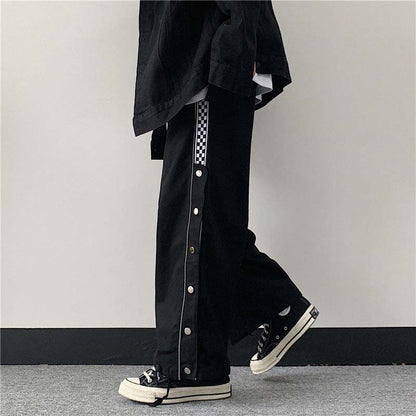 Retro-breasted Slit Reflective Strip Casual Pants Sports Trousers Men's Straight Wide-leg Pants