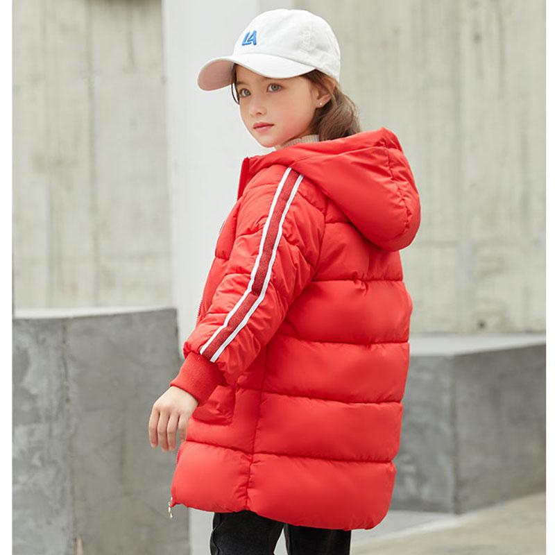 Girls Mid-length Warm and Windproof Cotton Padded Jacket with Thick Hooded Autumn and Winter Jacket