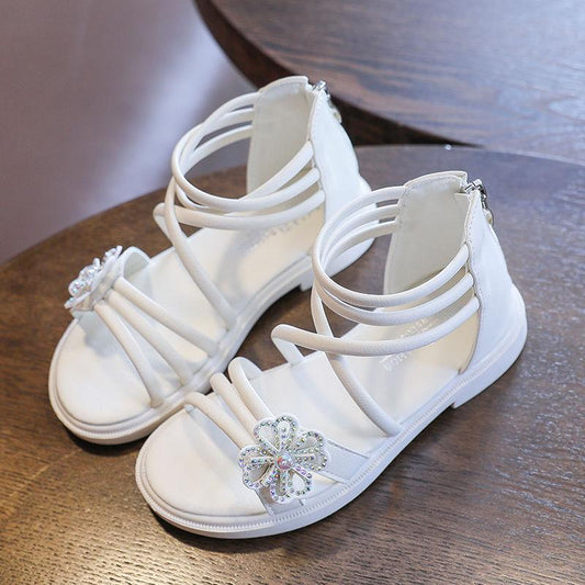 Summer Girls' Shoes Children's Fashion Leather Sandals  Children's Soft-soled Bow Princess Shoes  Student Beach Shoes