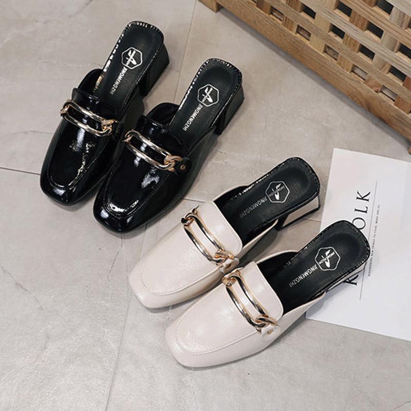 Size 35-39 Women All-match Shiny PU Leather Slippers Outdoor Diamond High Heels Bohemian Beach Wear-resistant Non-slip Thick Heel Sandals