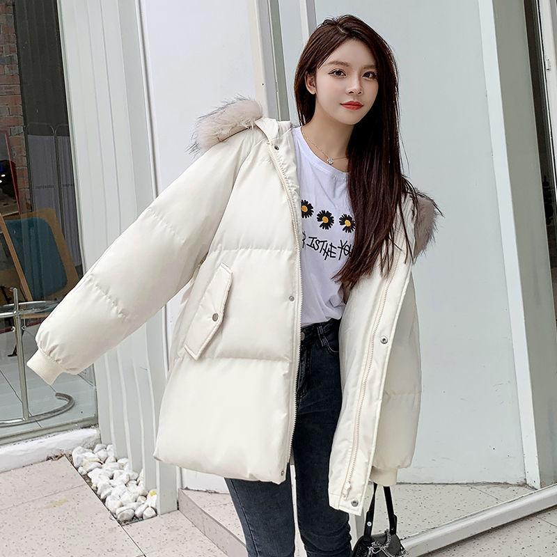 Winter Down Padded Jacket Loose Padded Jacket Short Winter Padded Jacket Thick Fluffy Large Fur Collar Hooded Down Jacket Padded Jacket