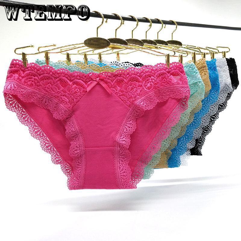 6 Pcs/Lot Cotton floral Lace Panties Everyday Briefs Lingerie woman underwear thongs