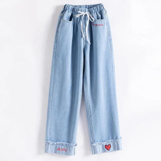 Women's Jeans High Waist Slim Straight Leg Pants Spring Students Korean Loose Slim Wide Leg Pants