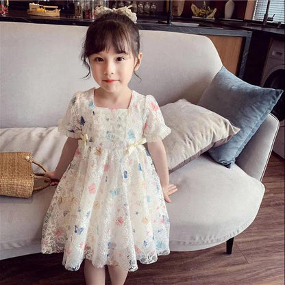 Girls Dress Summer Lace Floral Sweet Princess Skirt Summer Children's Clothing Children's Skirt Puff Skirt A-line Skirt