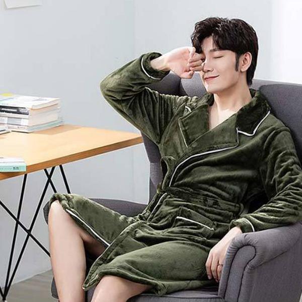 Suit Collar Men Pajamas Winter Thickening To Keep Warm Home Clothes Absorbent Robe Coat Bathrobe Long