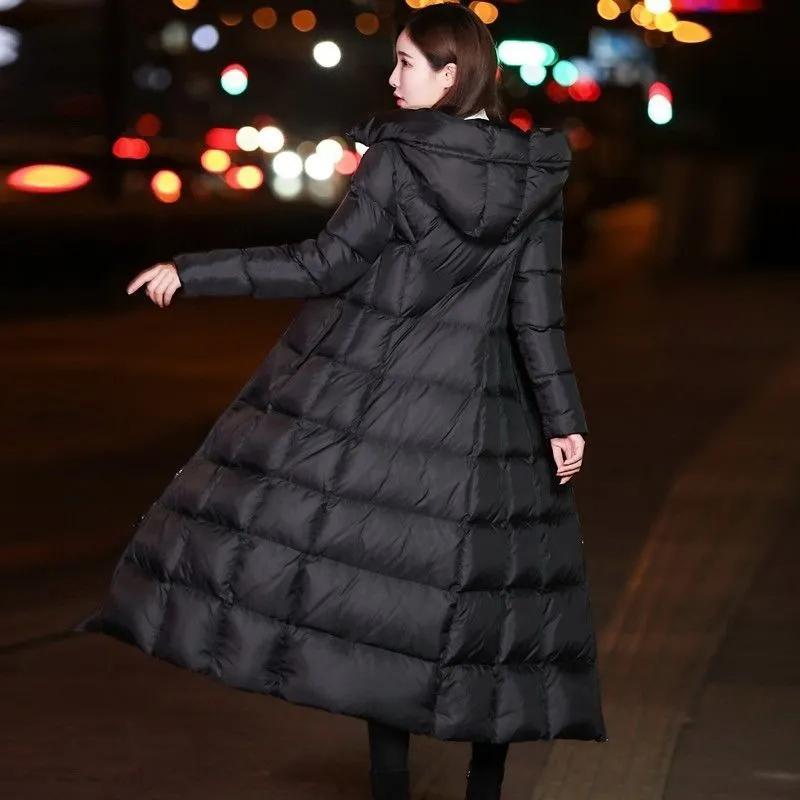 Women Winter Down Coat Warm Padded Jacket Long Black Fashion Lady Parkas Coats Hooded Windbreaker Outerwear