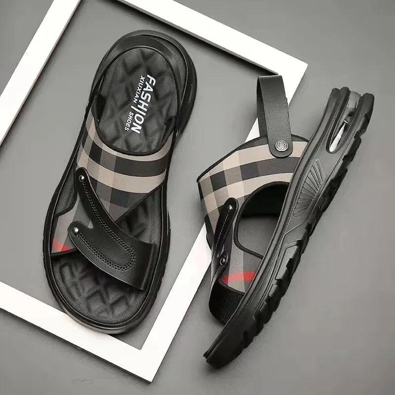 Sandals Men's Summer Leather Soft Bottom Outer Wear Beach Sandals Thick Bottom Air Cushion Dual-use Sandals and Slippers