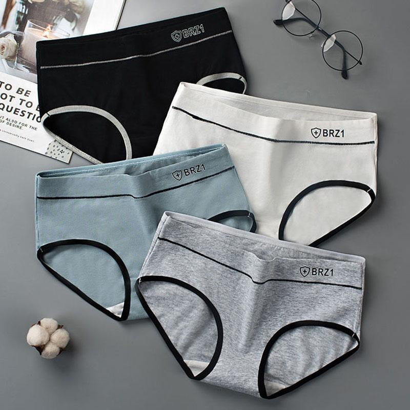 4PCS Women's Korean Cotton Underwear Girl Student Japanese Antibacterial Briefs Sexy Mid-waist Breathable Thin Large Size Briefs