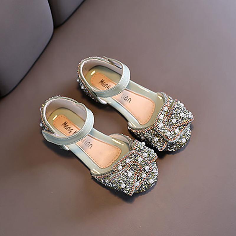 Girls Princess Shoes Non-slip Spring and Autumn Rhinestone Pearl Leather Shoes Children's Shoes Korean Soft Sole Baby Shoes