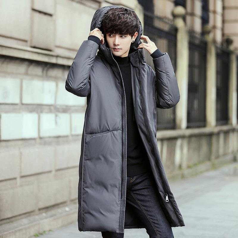 Winter Men's Down Jacket Medium Length Thickened Student Korean Coat Trend White Duck Down Handsome Coat