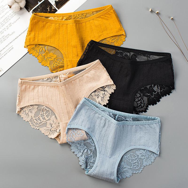 4-pack of Summer Sexy Lace Panties Cotton Crotch Hollow Ladies Panties Seamless Low-rise Women's Underwear